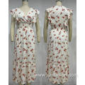 Flower Pattern V Neck Waist Up Lady Dress